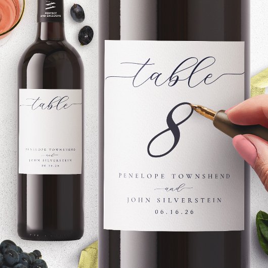 Elegante Script Blank Tischnummer Hochzeit Weinetikett