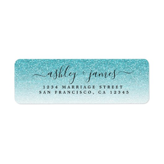 Elegante Script Blue Glitzer Wedding Rücksendeadre (Vorne)