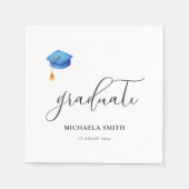 Elegante Script Blue Graduate Cap Graduation Party Serviette (Vorderseite)