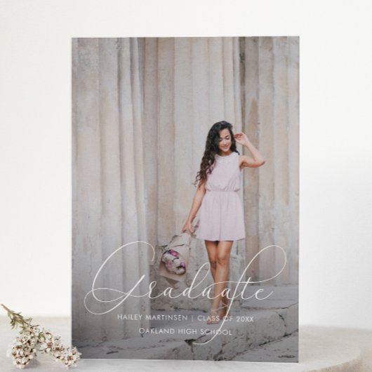 Elegante Script Blue Gray Foto Graduation Party Einladung