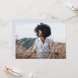 Elegante Script Blue Gray Foto Graduation Party Einladung