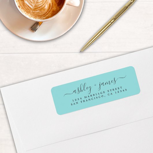 Elegante Script Blue Wedding Rücksendeadresse