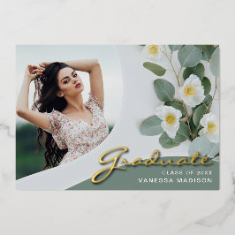 Elegante Script-Blume | Moderne Foto Grad Card Folieneinladung