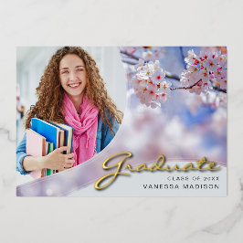 Elegante Script-Blume | Moderne Foto Grad Card Folieneinladung