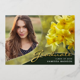 Elegante Script-Blume | Moderne Foto Grad Card Folieneinladung