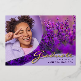 Elegante Script-Blume | Moderne Foto Grad Card Folieneinladung