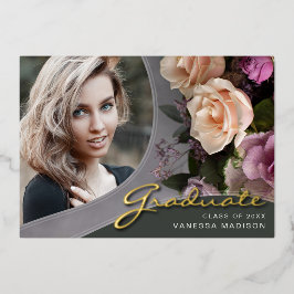 Elegante Script-Blume | Moderne Foto Grad Card Folieneinladung