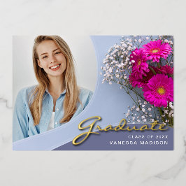 Elegante Script-Blume | Moderne Foto Grad Card Folieneinladung