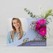 Elegante Script-Blume | Moderne Foto Grad Card Folieneinladung (Stehend vorne)