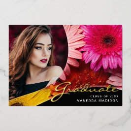 Elegante Script-Blume | Moderne Foto Grad Card Folieneinladung