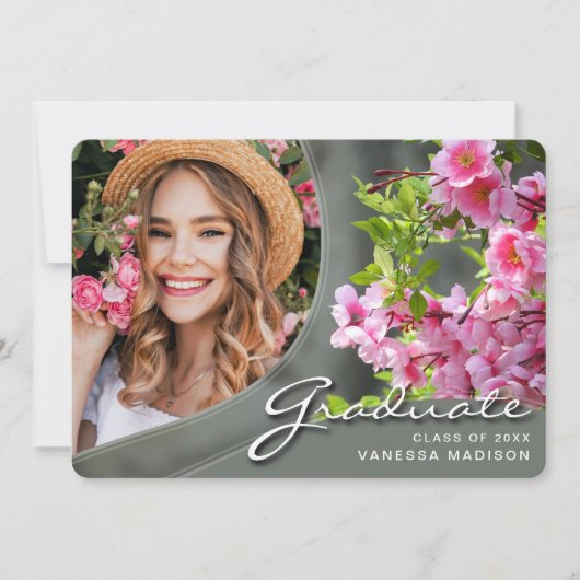 Elegante Script-Blume | Modernes Foto Grad Ankündigung (Vorderseite)