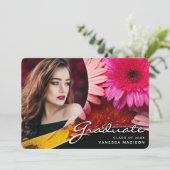 Elegante Script-Blume | Modernes Foto Grad Ankündigung (Stehend Vorderseite)