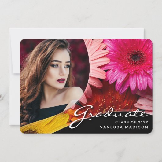 Elegante Script-Blume | Modernes Foto Grad Ankündigung (Vorderseite)