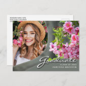 Elegante Script-Blume | Modernes Foto Grad Postkarte (Vorne/Hinten)