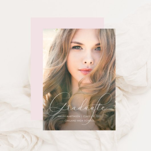 Elegante Script Blush Foto Graduation Party Einladung