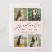 Elegante Script Blush Pink 4 Foto Graduation Party Einladung (Vorderseite)