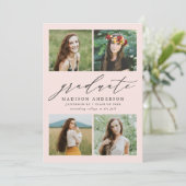 Elegante Script Blush Pink 4 Foto Graduation Party Einladung (Stehend Vorderseite)