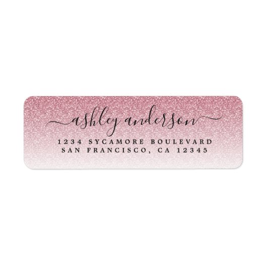 Elegante Script Blush Pink Glitzer Rücksendeadress (Vorne)