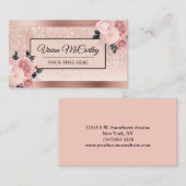 Elegante Script Blush Rose Floral & Foil Glitzer Visitenkarte (Vorne/Hinten)