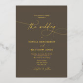 Elegante Script Boho Braune Hochzeit Folieneinladung (Vorderseite)