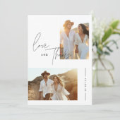 Elegante Script Boho Foto Wedding Dankeskarte (Stehend Vorderseite)