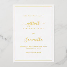 Elegante Script Border 80. Geburtstag Save the Dat Folieneinladung