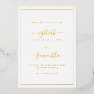 Elegante Script Border 80. Geburtstag Save the Dat Folieneinladung