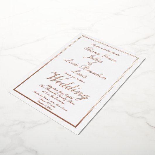 Elegante Script Border Wedding Pressed Folieneinladung (Gedreht)