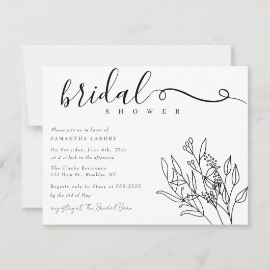 Elegante Script Botanical Bridal Dusche Einladung (Vorderseite)
