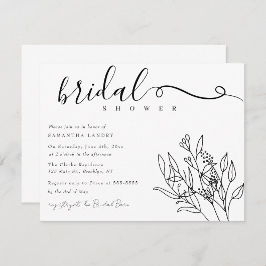 Elegante Script Botanical Bridal Dusche Einladung (Vorne/Hinten)