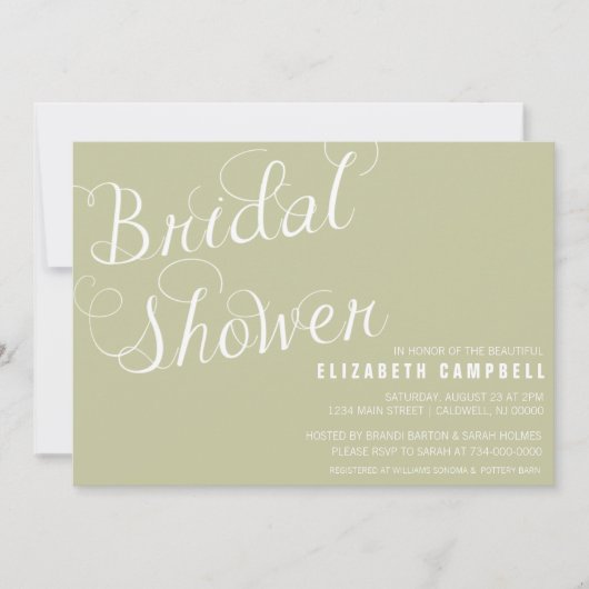 Elegante Script Bridal Duwer Einladungen (Vorderseite)