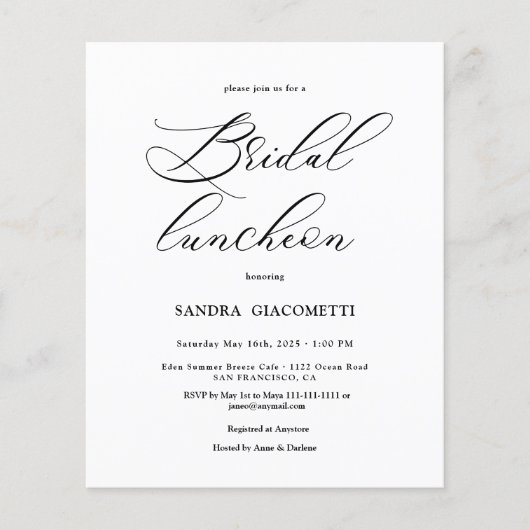 Elegante Script Bridal Mittag Einladung (Vorderseite)
