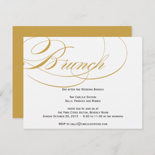 Elegante Script Brunch Einladung - Gold (Vorne/Hinten)