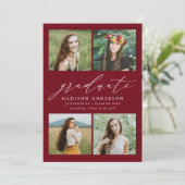 Elegante Script Burgundy 4 Foto Graduation Party Einladung (Stehend Vorderseite)
