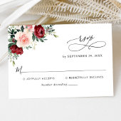 Elegante Script Burgundy Blush Floral Wedding RSVP Karte