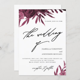 Elegante Script Burgundy Floral Wedding Einladung