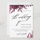 Elegante Script Burgundy Floral Wedding Einladung (Vorderseite)