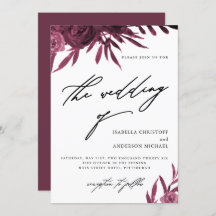 Elegante Script Burgundy Floral Wedding