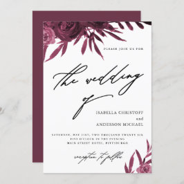 Elegante Script Burgundy Floral Wedding Einladung