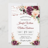 Elegante Script Burgundy Floral Wedding Einladung (Vorderseite)