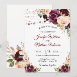 Elegante Script Burgundy Floral Wedding Einladung