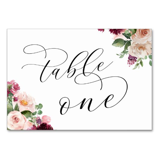 Elegante Script Burgundy Floral Wedding Reception  Tischnummer (Rückseite)