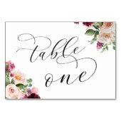 Elegante Script Burgundy Floral Wedding Reception  Tischnummer (Vorderseite)