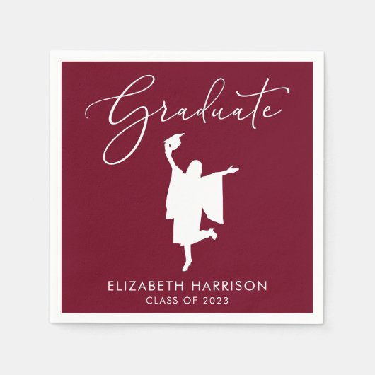 Elegante Script Burgundy Graduation Party Serviette (Vorderseite)