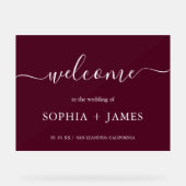 Elegante Script Burgundy Minimalistisch Wedding Acrylschild (Vorderseite)