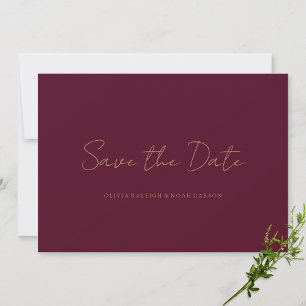Elegante Script Burgundy Save the Date Wedding Car