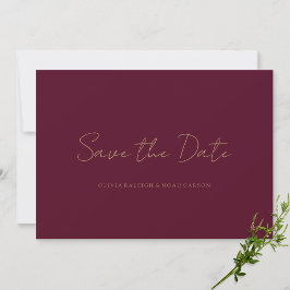 Elegante Script Burgundy Save the Date Wedding Car