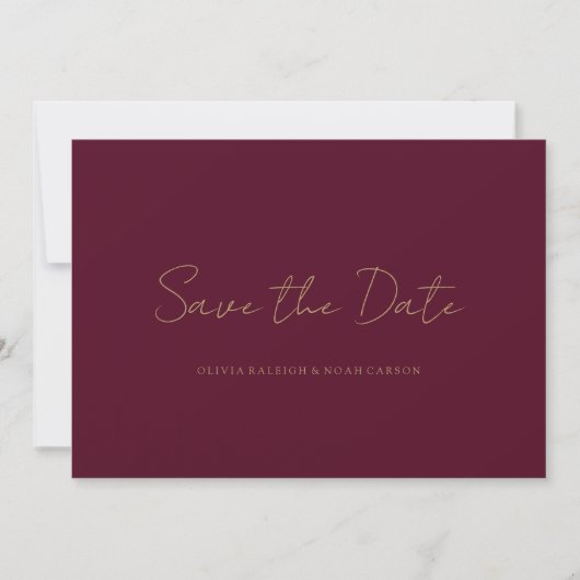 Elegante Script Burgundy Save the Date Wedding Car (Vorderseite)