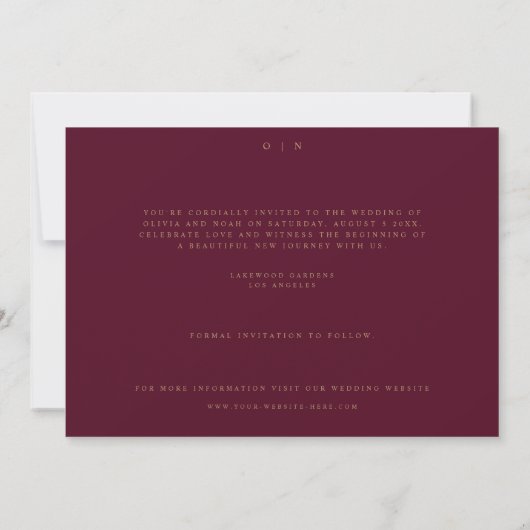 Elegante Script Burgundy Save the Date Wedding Car (Rückseite)