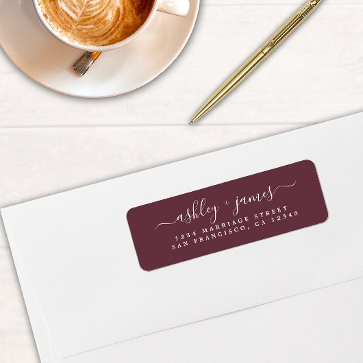 Elegante Script Burgundy Wedding Rücksendeadresse